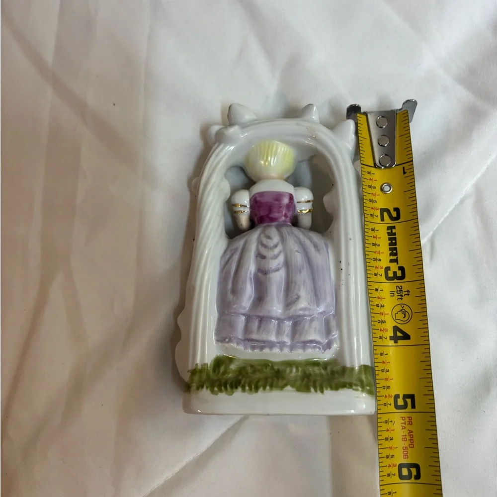 Vintage Girl Under Trellis Figurine Southern Belle Lavendar Dress Ceramic Decor